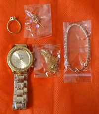набор: женские часы, кольцо, ожерелье, серьги, браслет