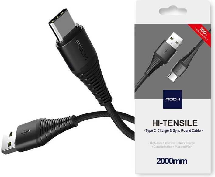 Kabel USB - USB Typ C 2A Oplot długi 2m czarny