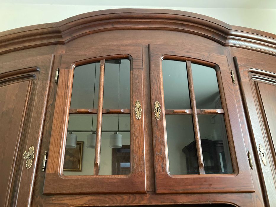 Meble Dębowe Zakor - Witryna narożna, Kredens, Komoda, Stół + Krzesła