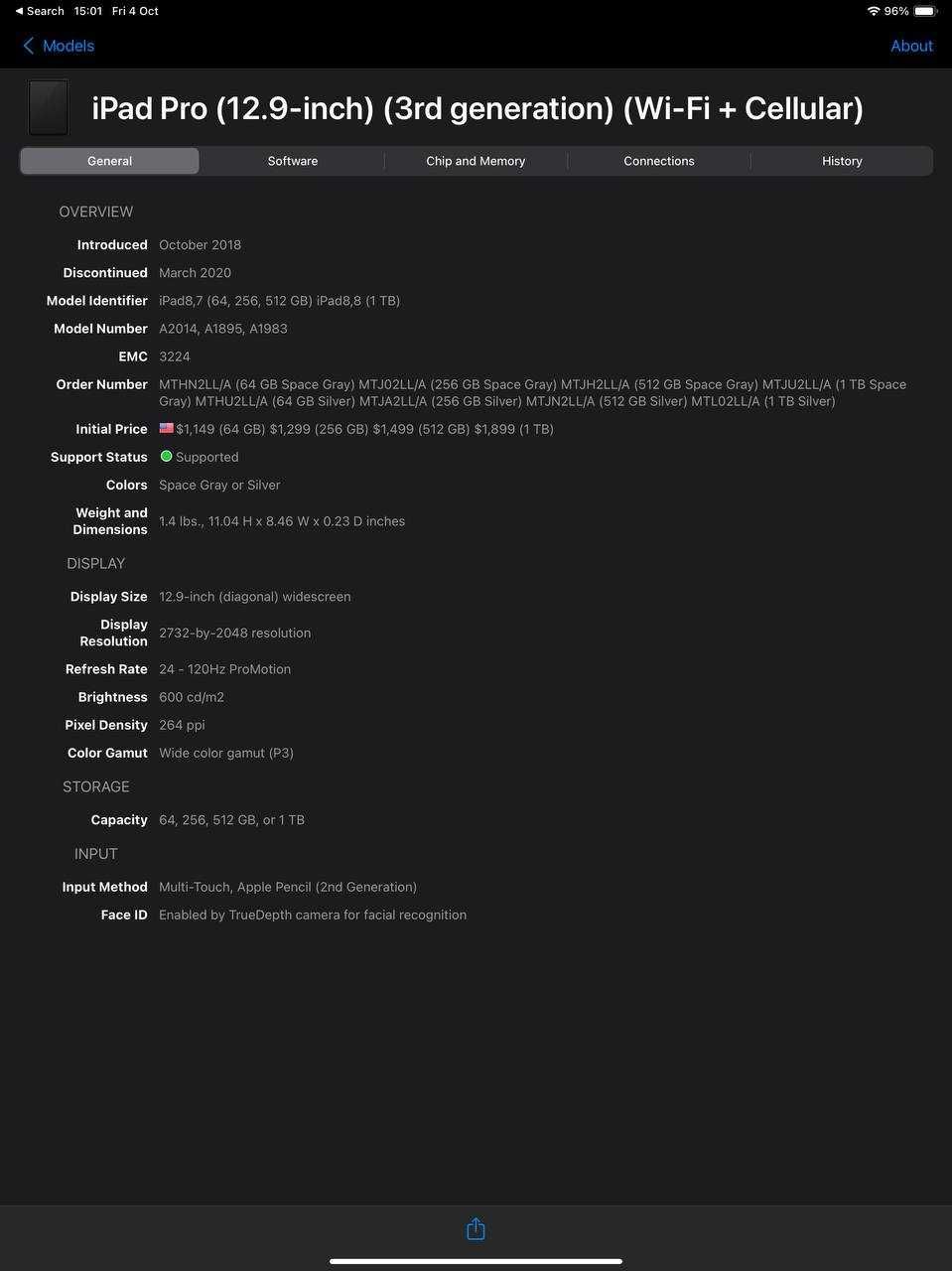 Apple iPad Pro 3rd Gen (Model A2014) / 12.9/ 512GB / WIFI+SIM