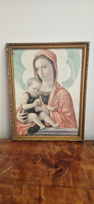 Obraz litografia antyk dewocjonalia Matka Boska Madonna antyk