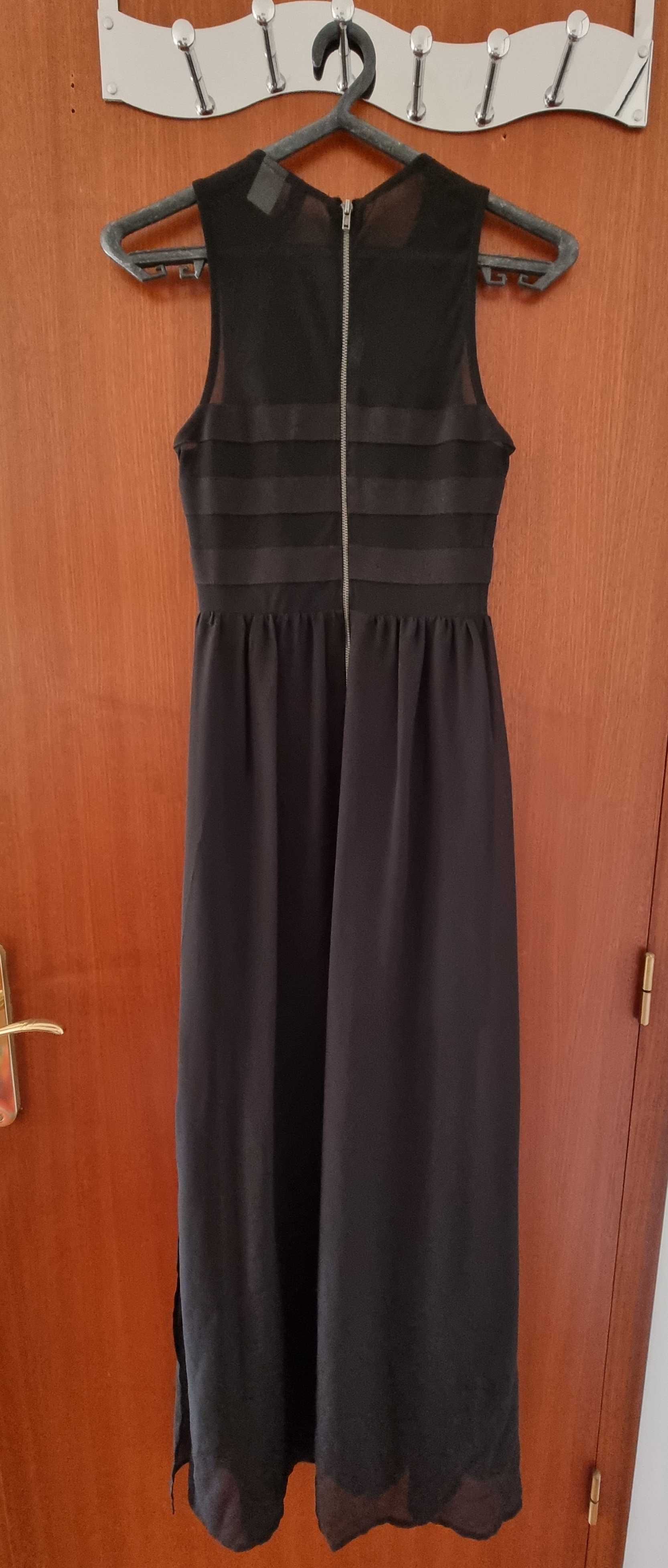 Vestido preto comprido com transparência H&M, tamanho 34 - novo