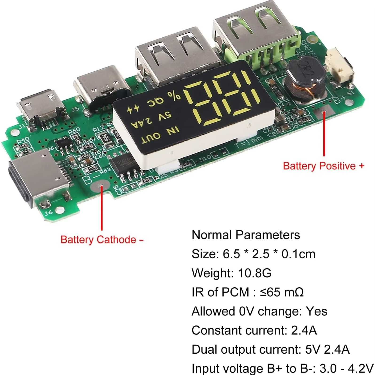 Power Bank Moduł ładowania USB 5V 2.4A Micro/Type-C USB - 18650 itp.