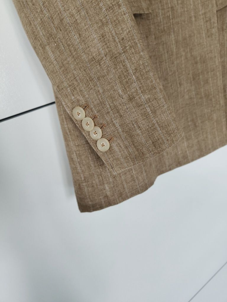 Marynarka Massimo dutti 36 S brązowa beżowa lniana w paski