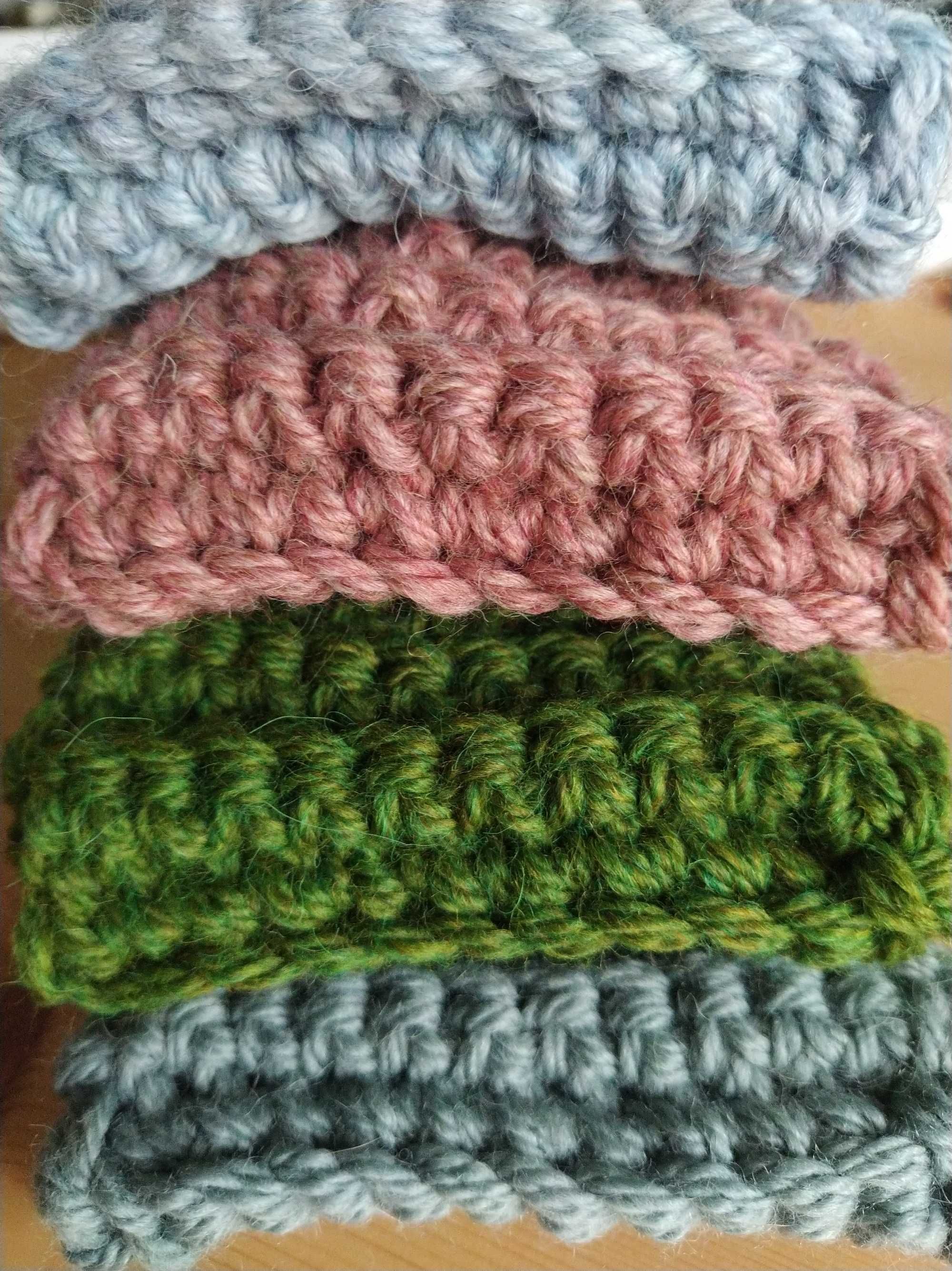 Ręcznie robiona opaska zimowa wełniana ciepła gruba handmade zielona