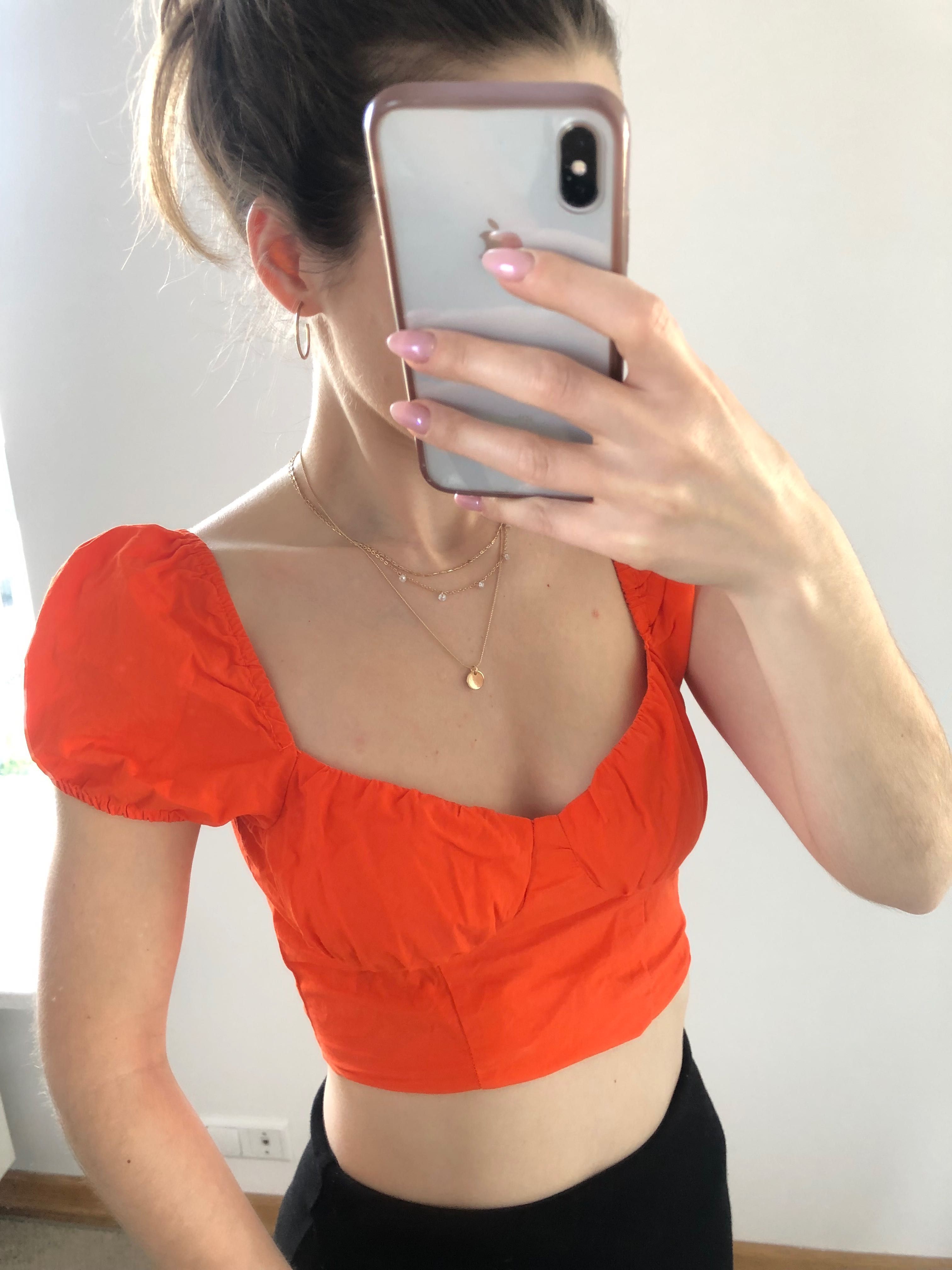 Pomarańczowy crop top bufki braletka H&M 36 S