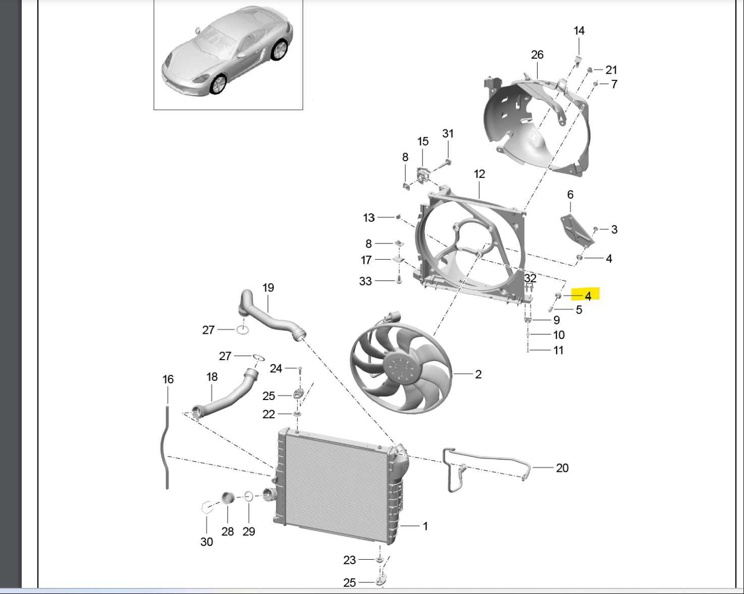 Опора вентилятора радіатора пер. ,резинова Porsche cayman/boxster