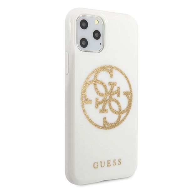 Etui Guess Glitter 4G Circle Logo do iPhone 11 Pro Max - Biały