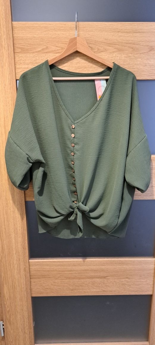 Bluzka oversize zieloną wiązanie elegancka