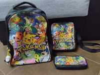 Conjunto Mochila, bolsa para lanche e estojo pokémons