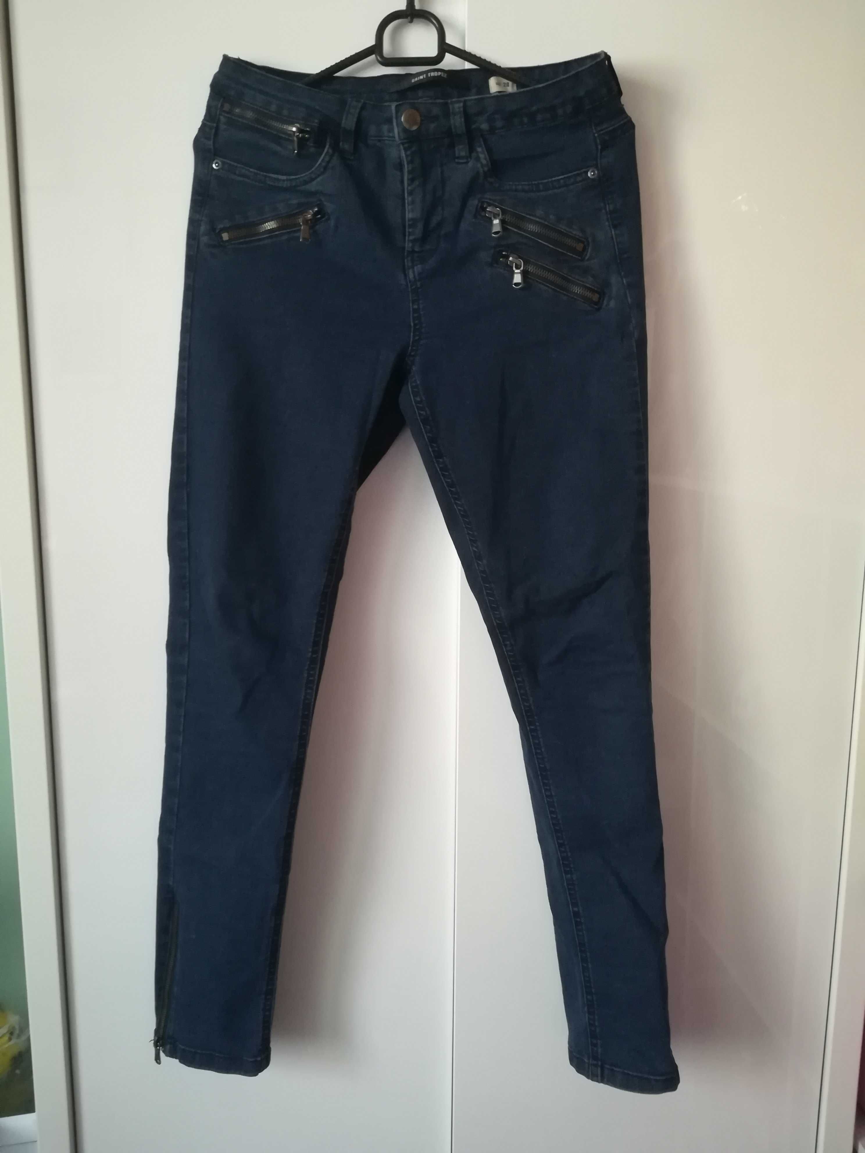 Spodnie jeansowe 38 M granatowe wąskie jeansy damskie
