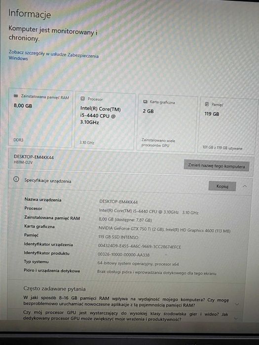 Części komputer Core i5-4440 3,1 GHZ, 8 GB RAM, GTX 750 Ti 2GB,obudowa