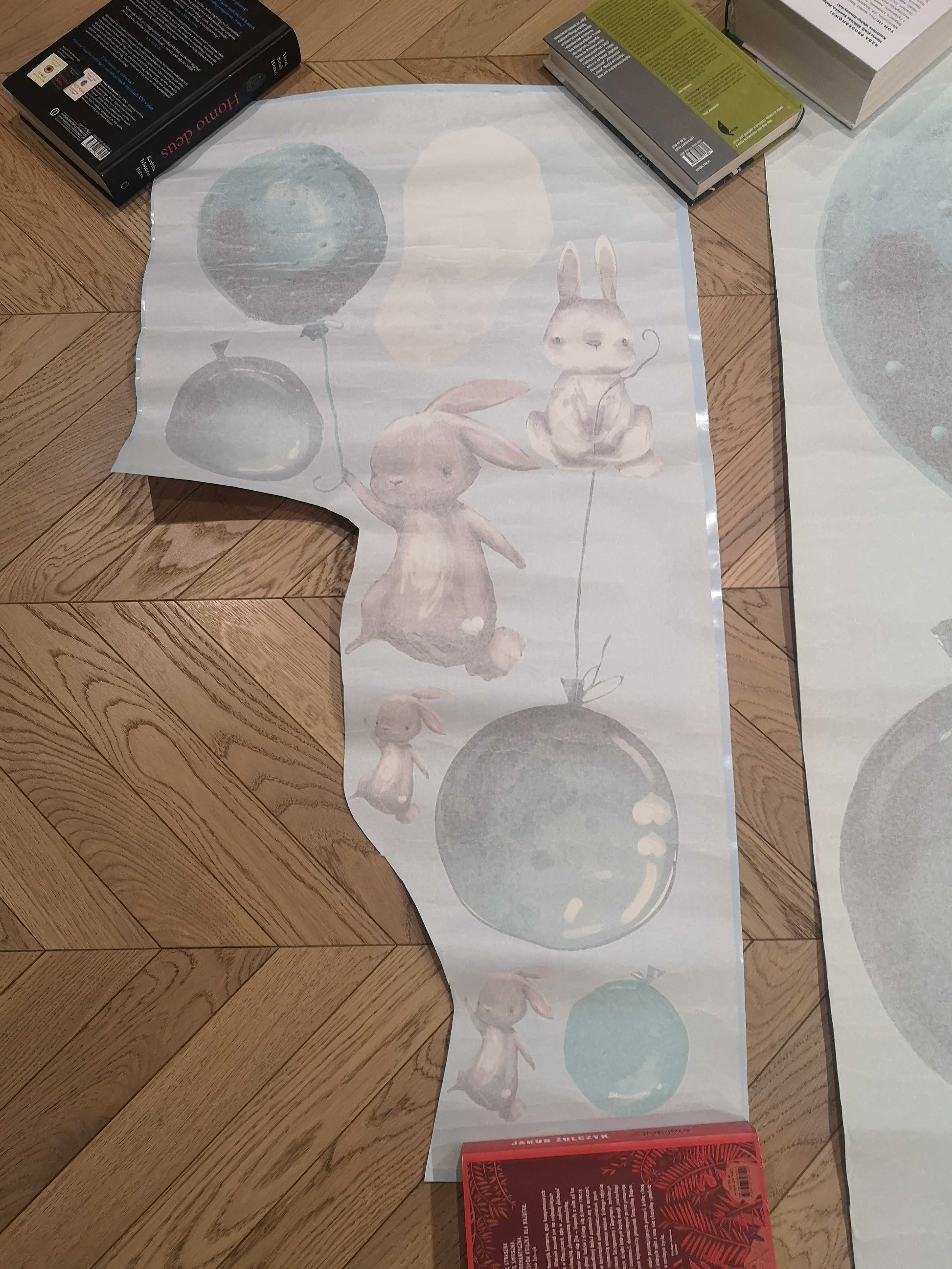 Naklejki dla dzieci fototapeta na ścianę balony króliki chmurki