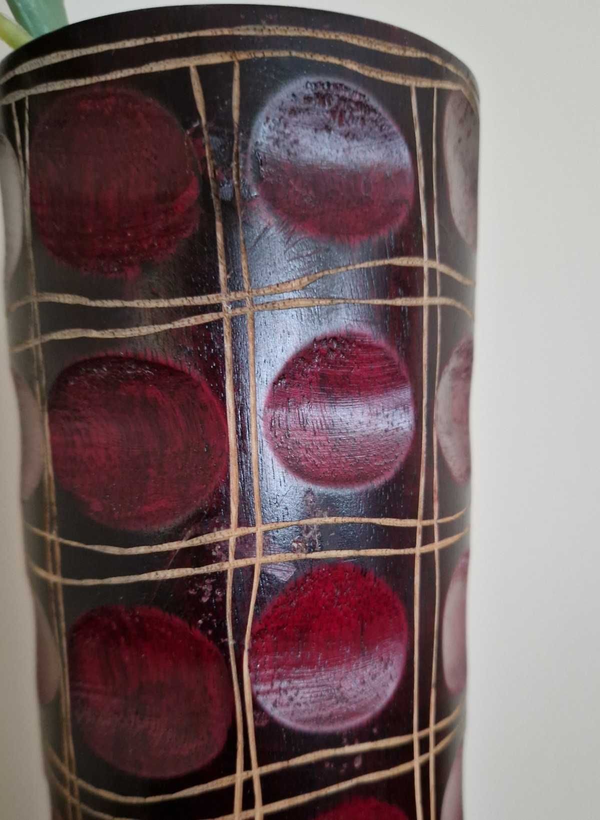 Wazon z drewna mango - kolor wenge i bordowe kropy