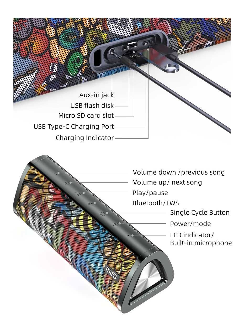 Портативная Bluetooth колонка Mifa А 10+360° Black Graffiti