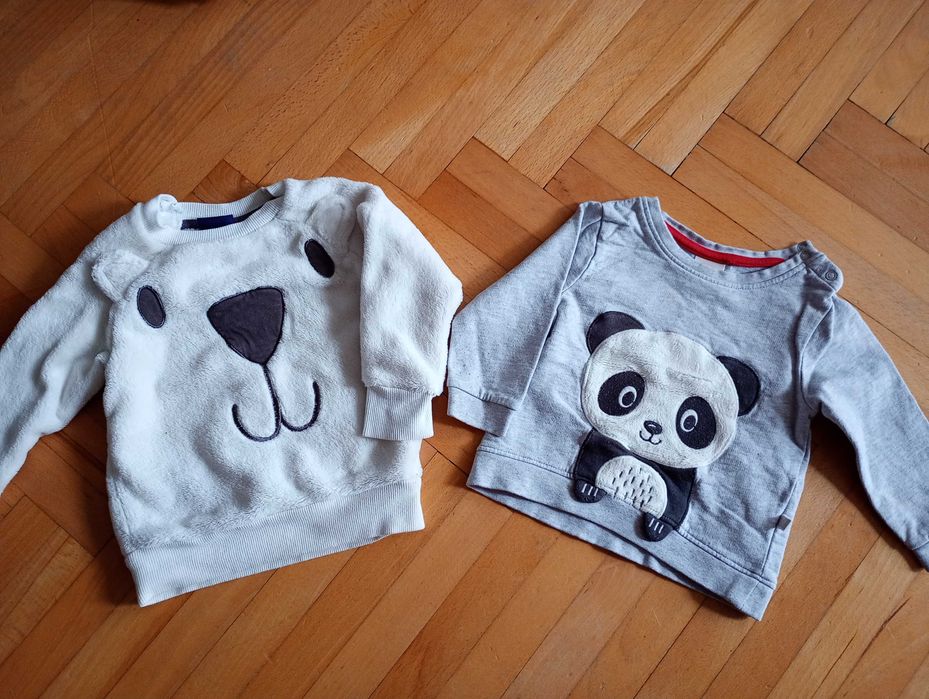 Bluzy ciepłe zimowe ocieplane miś panda 2 sztuki rozm. 74