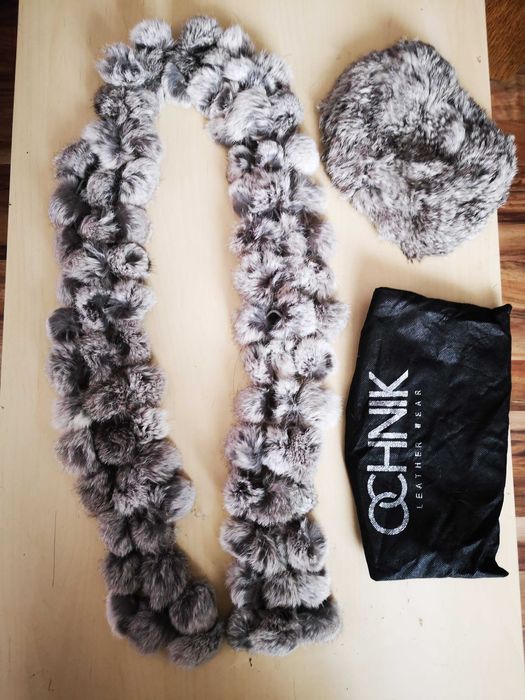 OCHNIK Szalik i Czapka z królika naturalne futro