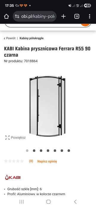 Kabina prysznicowa 90x90 półokrągła.