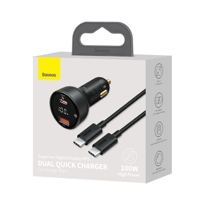 Baseus ładowarka samochodowa USB / USB C 100W PPS QC PD + kabel USB C