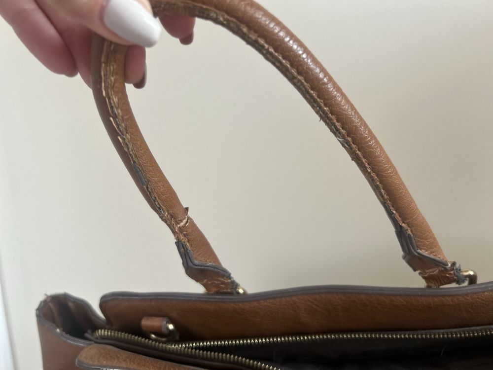 Brązowa torebka do ręki, pasek w zestawie, eko skóra Stradivarius