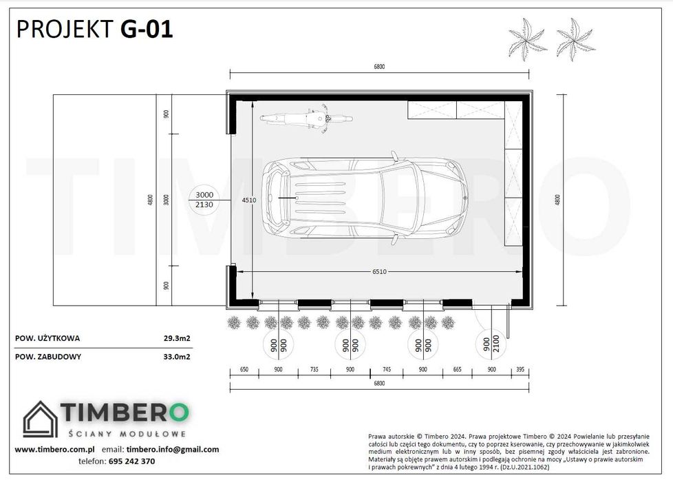 Garaż Szkieletowy Drewniany C24. KONSTRUKCJA. Projekt G-01