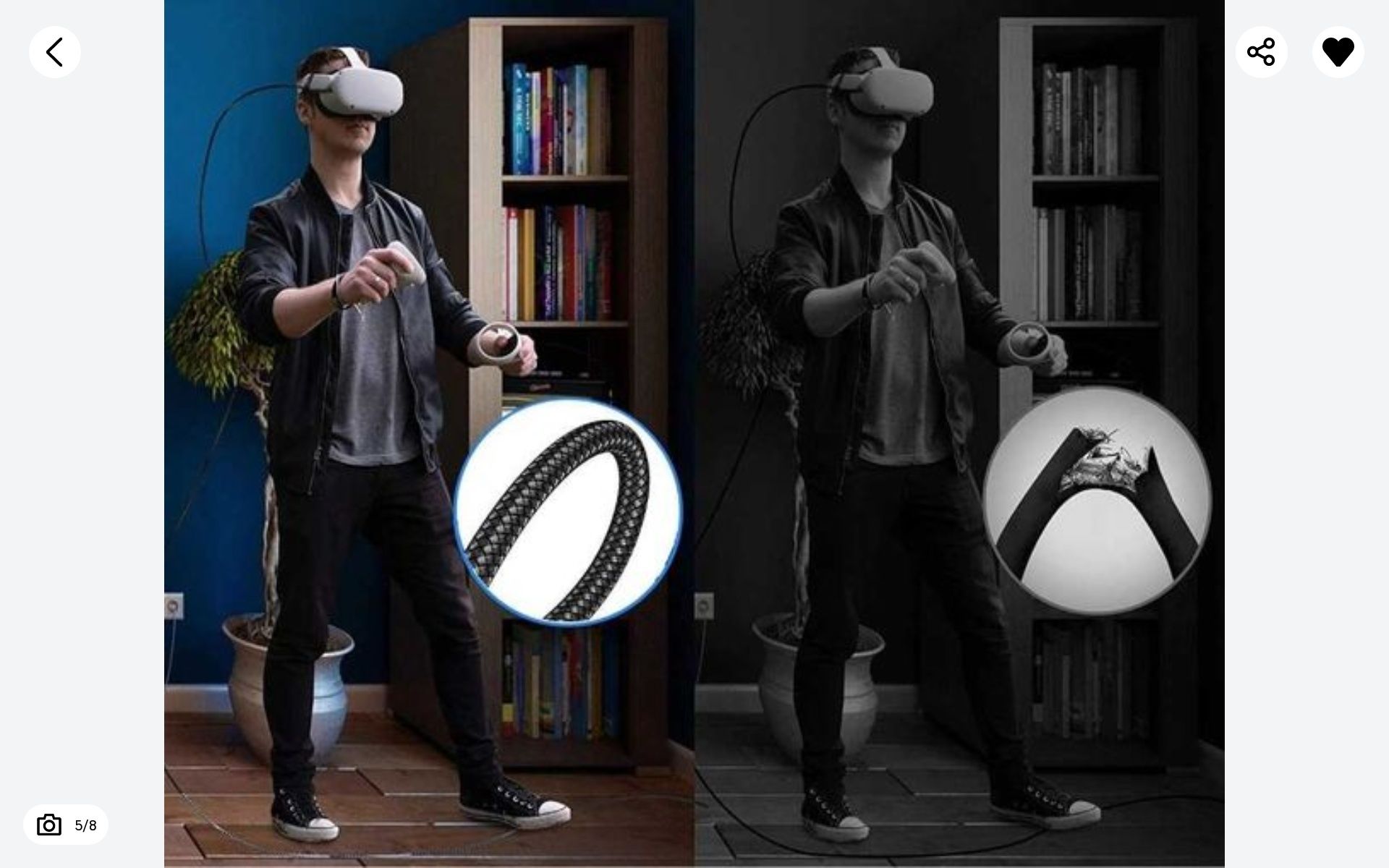 Кабель Oculus Link для Meta Quest 2, 3, 3S, Pico 4 USB 3.2 Серый, 5 м