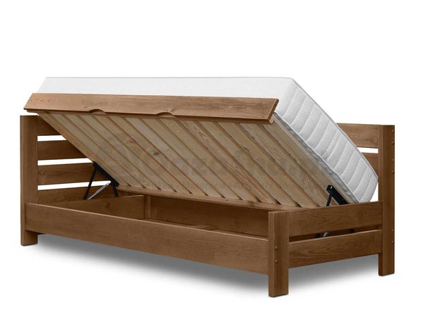 łóżko drewniane VERDI 90x160 pojemnik otwierany z boku barierki 120 kg