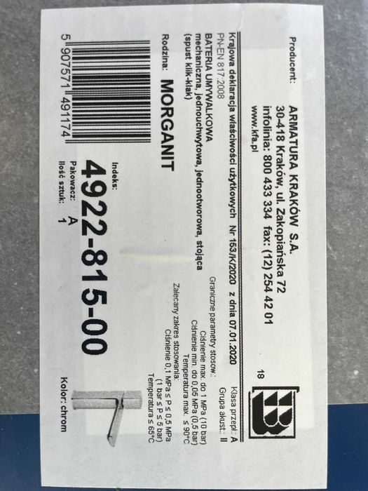 Bateria umywalkowa KFA MORGANIT
