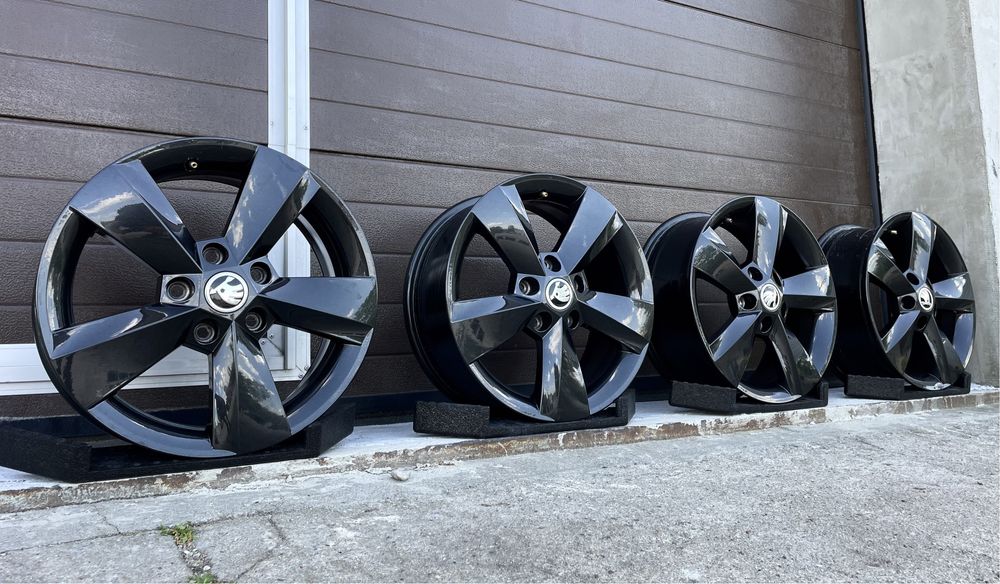 4x felgi aluminiowe czarne 5x112 r16 6J et43 alufelgi Oryginał Skoda