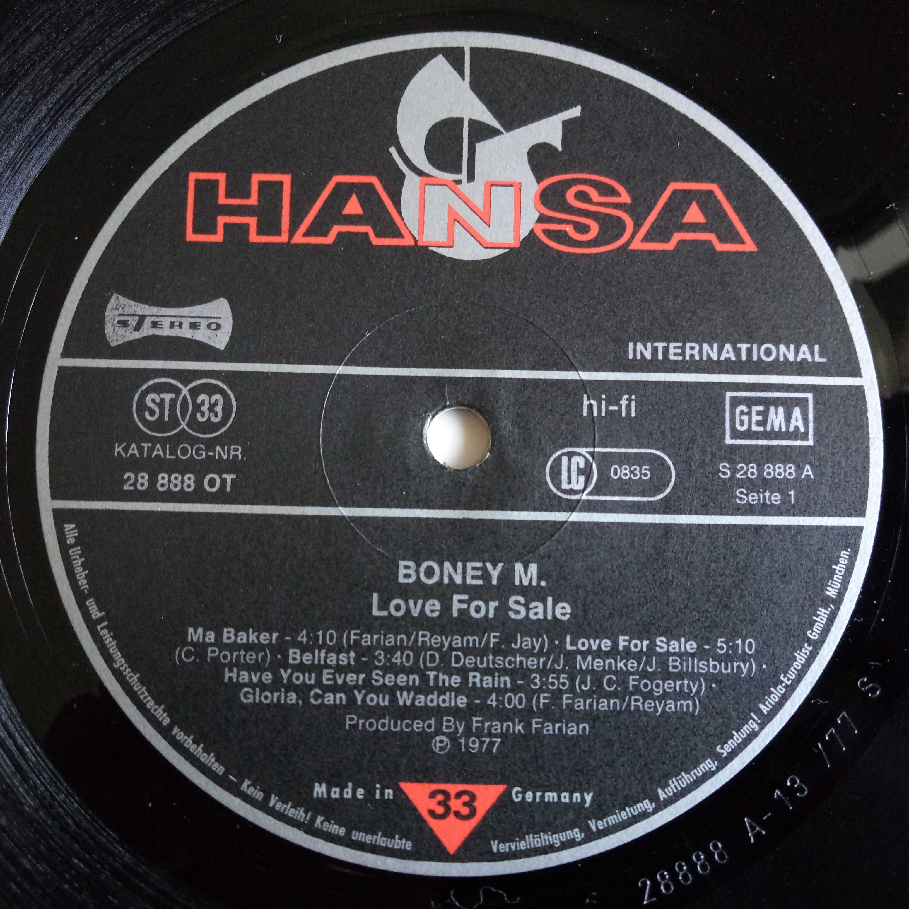 Boney M 1977 Love for Sale + большой плакат. Пластинки винил.