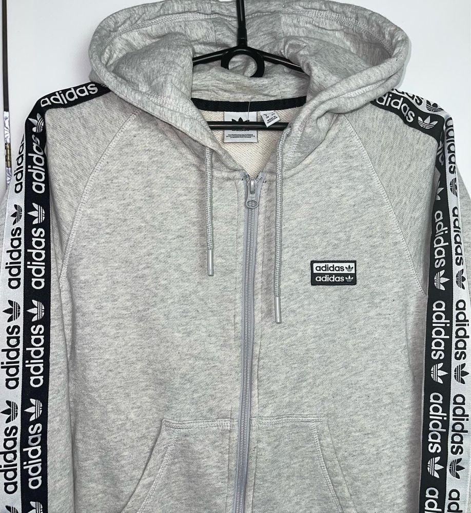 Спортивна кофта adidas r.y.v. з лампасами сіра зіп худі толстовка адід
