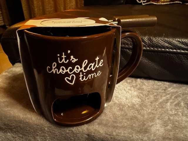 Kubek do Czekoladowego Fondue Podgrzewacz z widelczykami Nowy