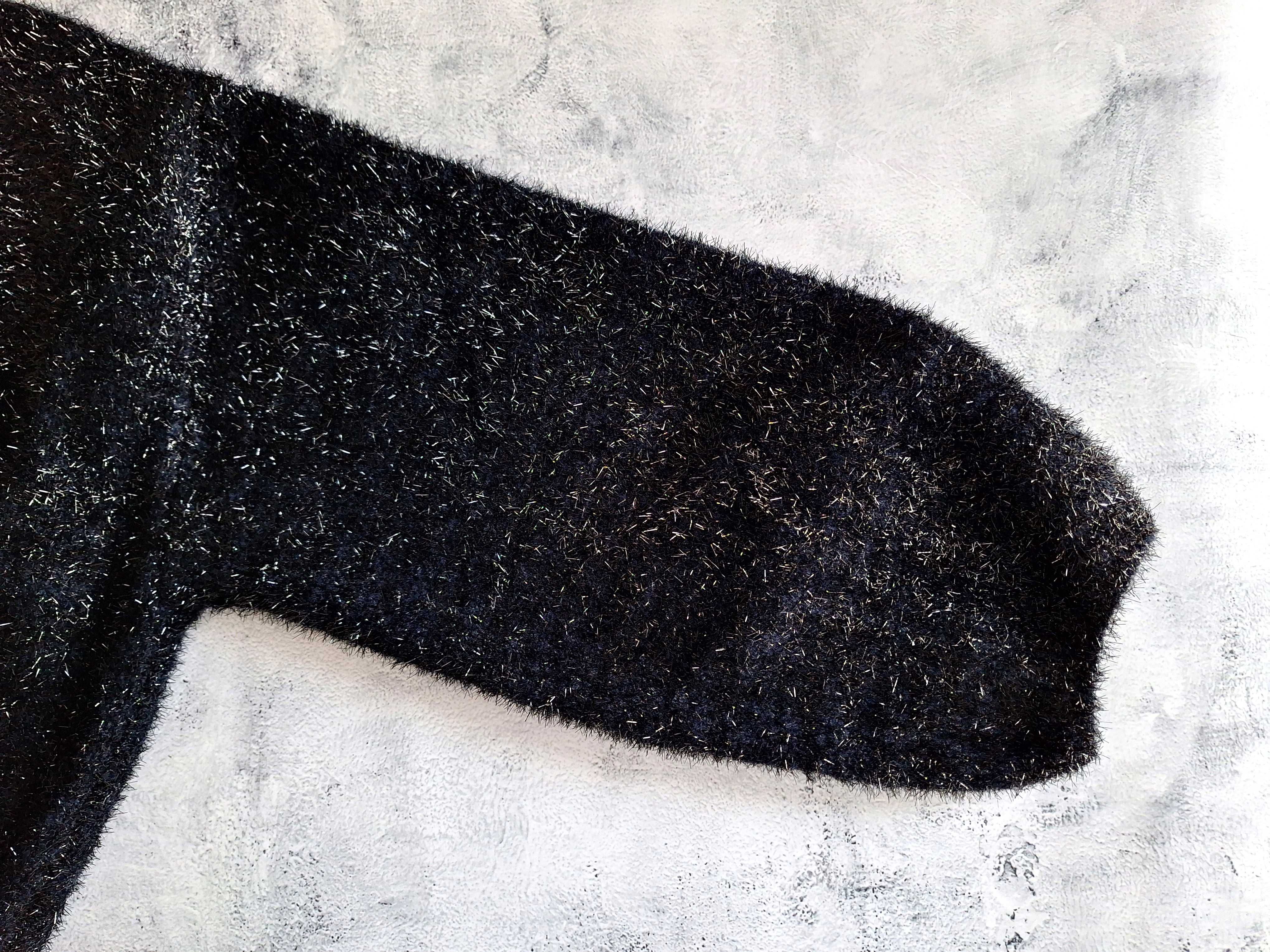 Granatowy Sweter z Nitką Metaliczną H&M Luźny Oversize
