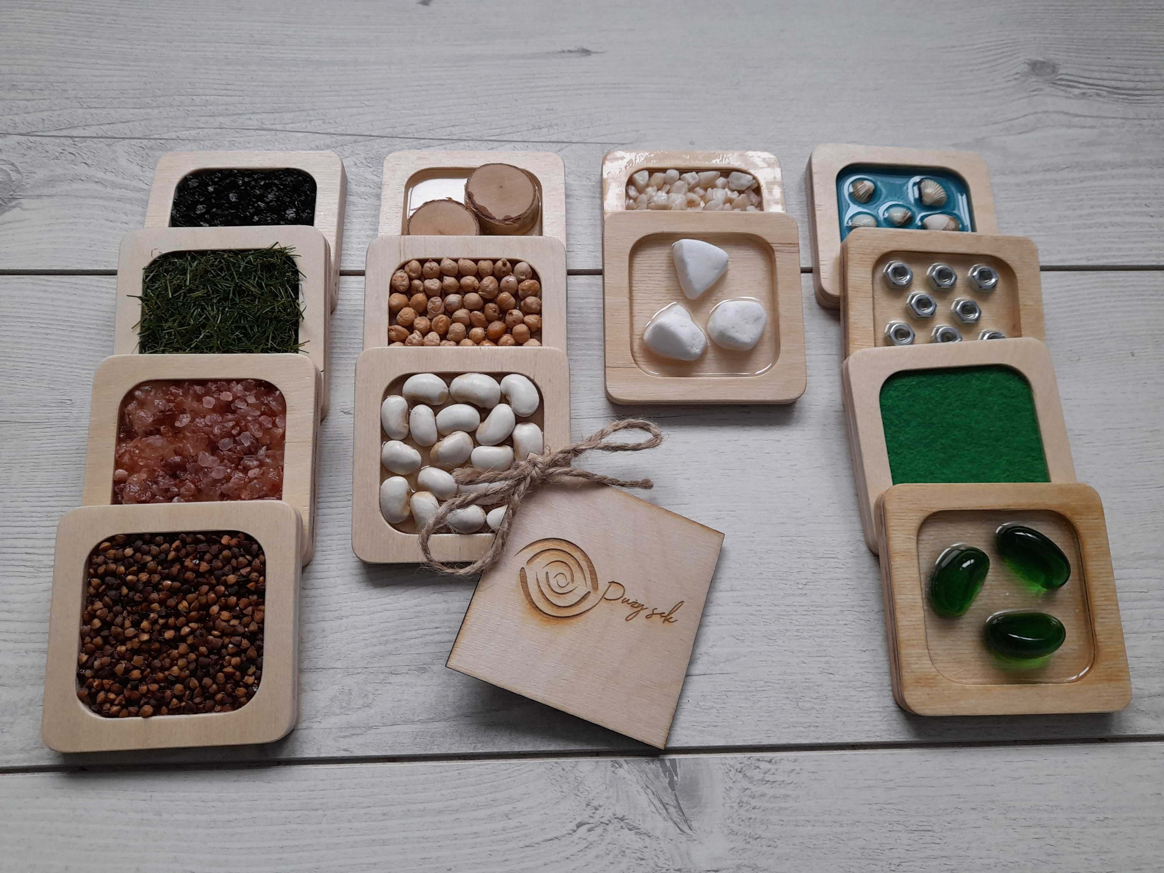 Panele sensoryczne sensorki zestaw 10 szt. 8x8 cm zabawka drewniana