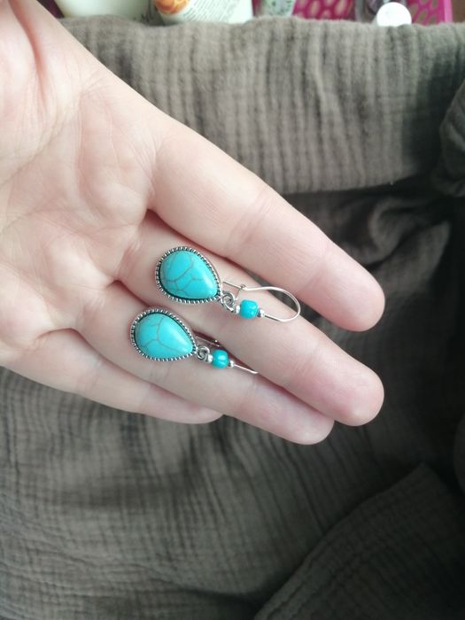 Kolczyki z turkusowym oczkiem. Styl boho lub indiański