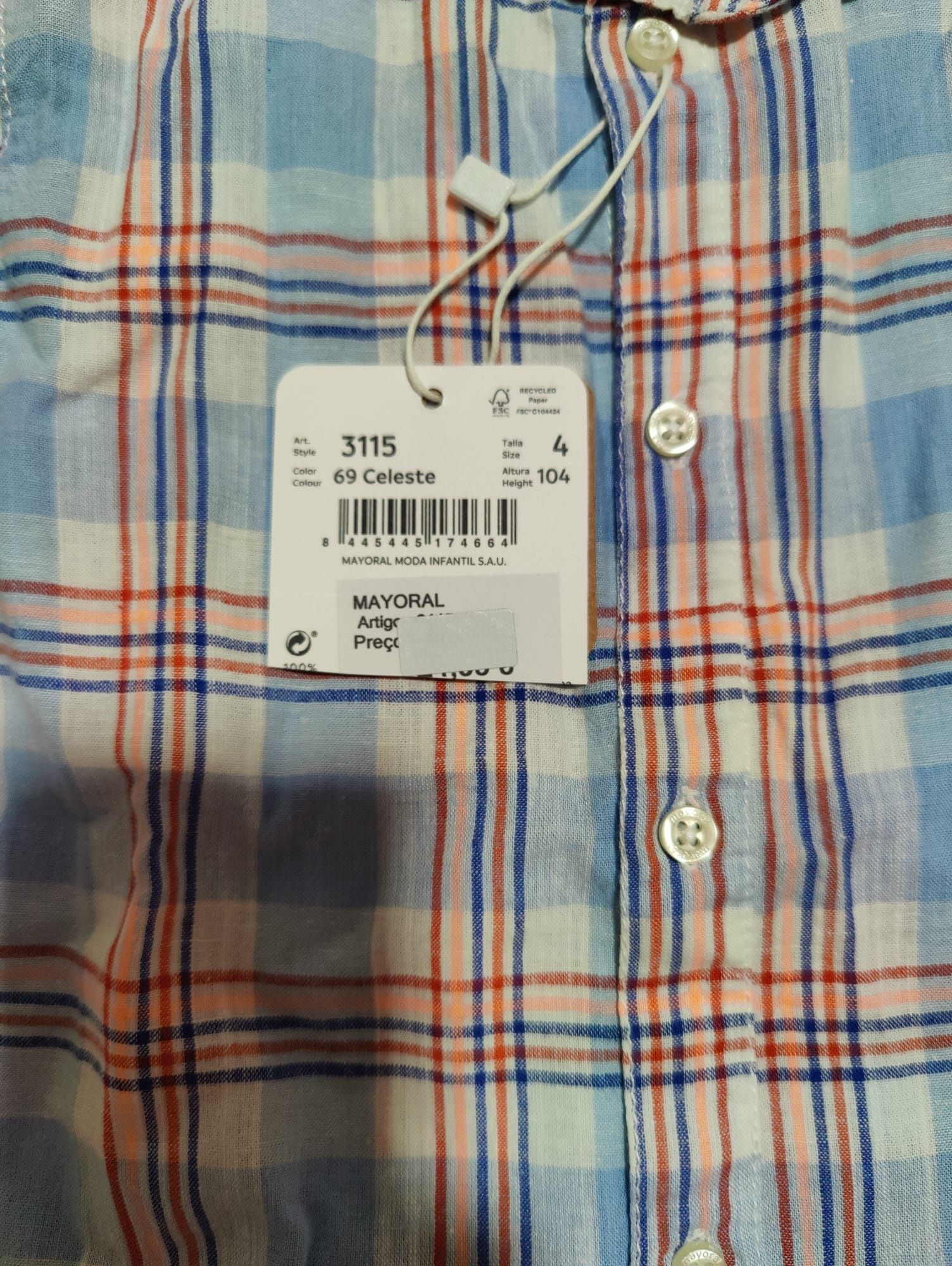 Camisa Mayoral, tamanho 4 anos, ainda com etiqueta