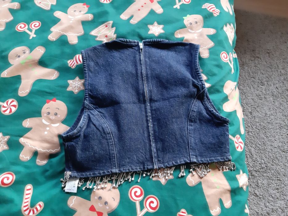 Bluzka top zara L kolekcja jeans kryształki kamyki ozdobne bluzka tkma