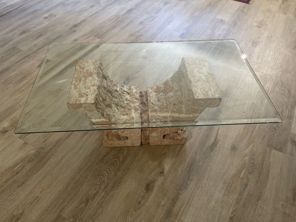 Stol kamienny ze szklem 70 x 159 wys 42  UNIKATOWY