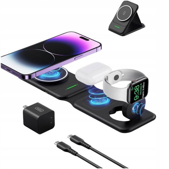 Bezprzewodowa Ładowarka Magnetyczna 3w1 do Telefonu  Słuchawek