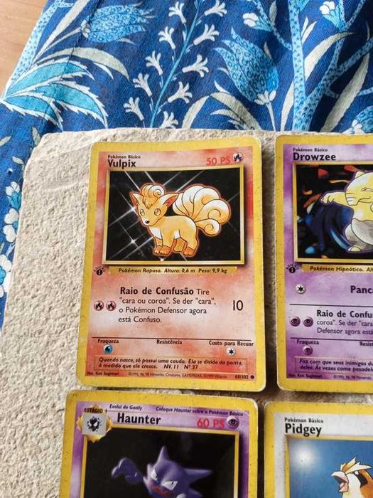 Cartas Pokémon Primeira Edição vulpix, Poliwag, Haunter, sandshrew