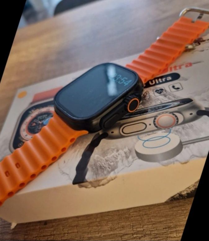Smartwatch czarny pomarańczowy pasek