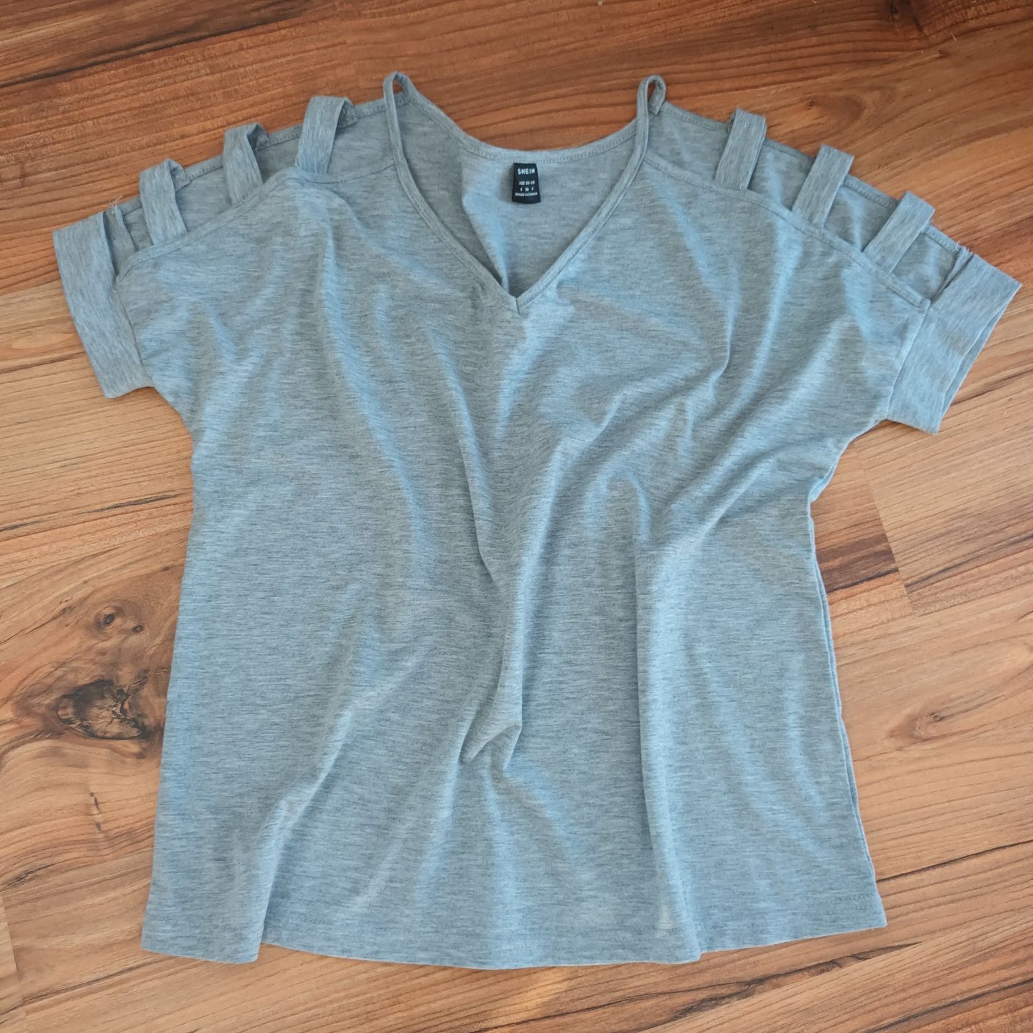 Koszulka 36 S szara odkryte ramiona t-shirt bluzka z krótkim rękawem