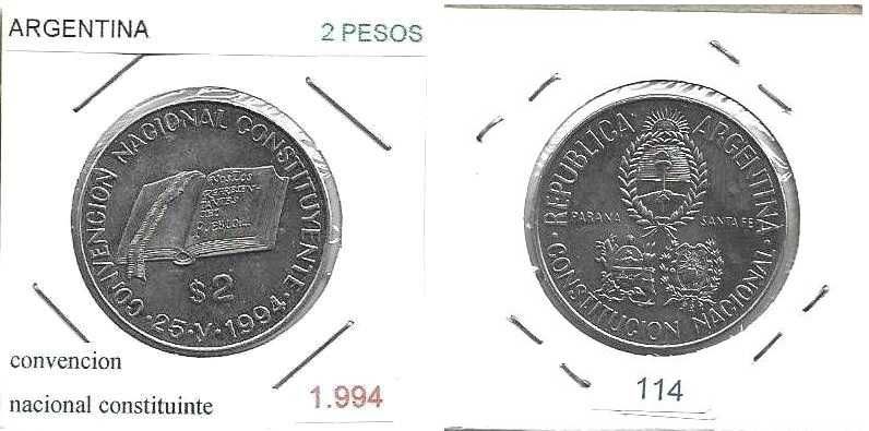 Argentina - -  2 Pesos - 1994 - - Convencion Constituyente  - -- Moeda