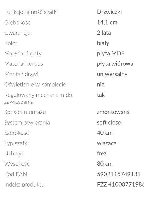 Szafka łazienkowa wisząca 40 Cersanit