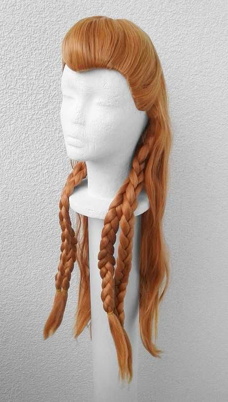 Aloy Horizon Genshin Impact ruda peruka z warkoczami cosplay wig