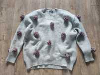 Sweter z pomponami Zara oversize L