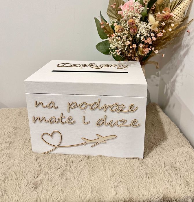 Pudełko Skrzynka na Koperty Ślubne Białe 4