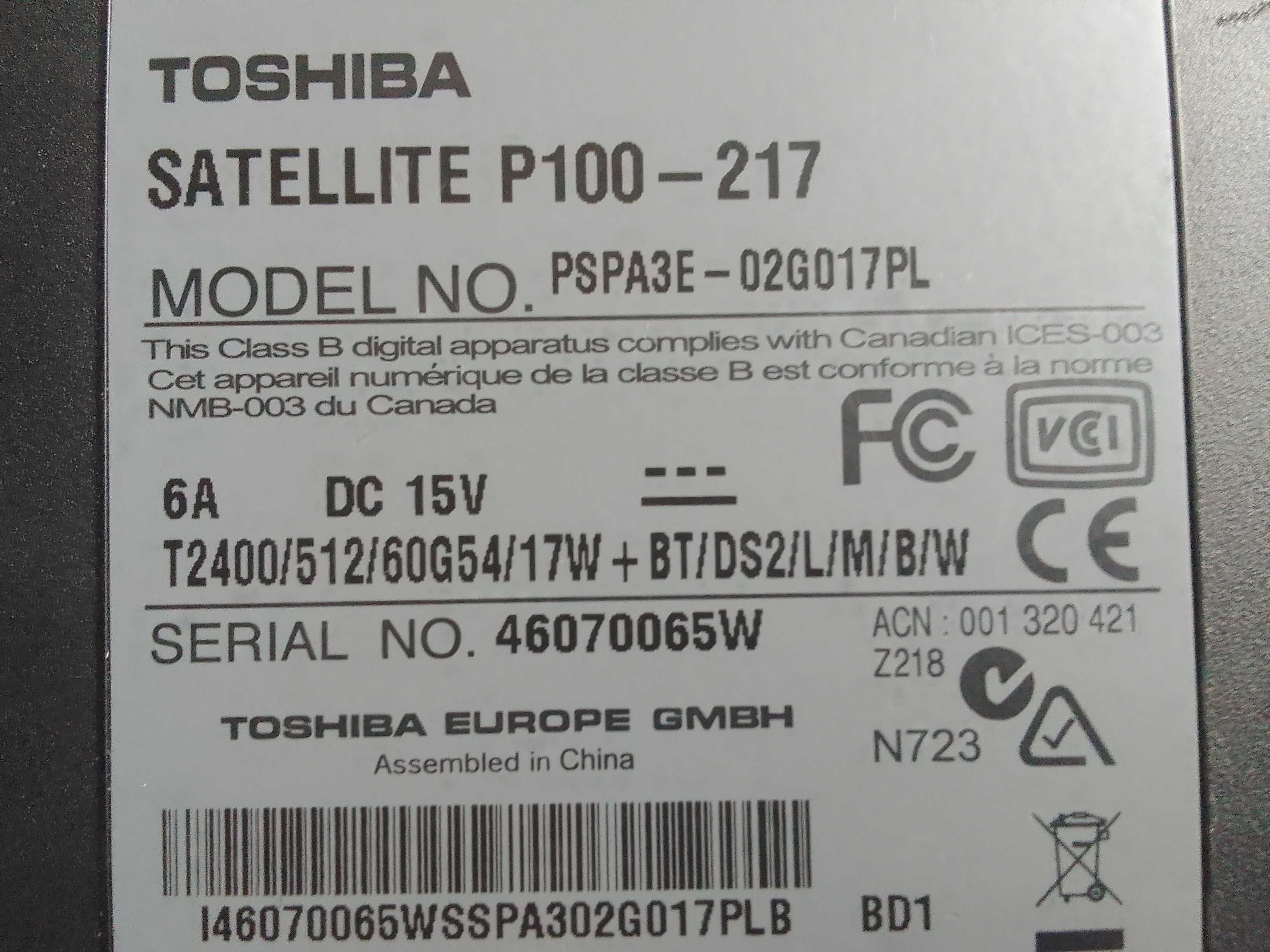 Laptop Toshiba satellite P100-217