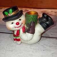 Новогодний рождественский подсвечник снеговик керамический