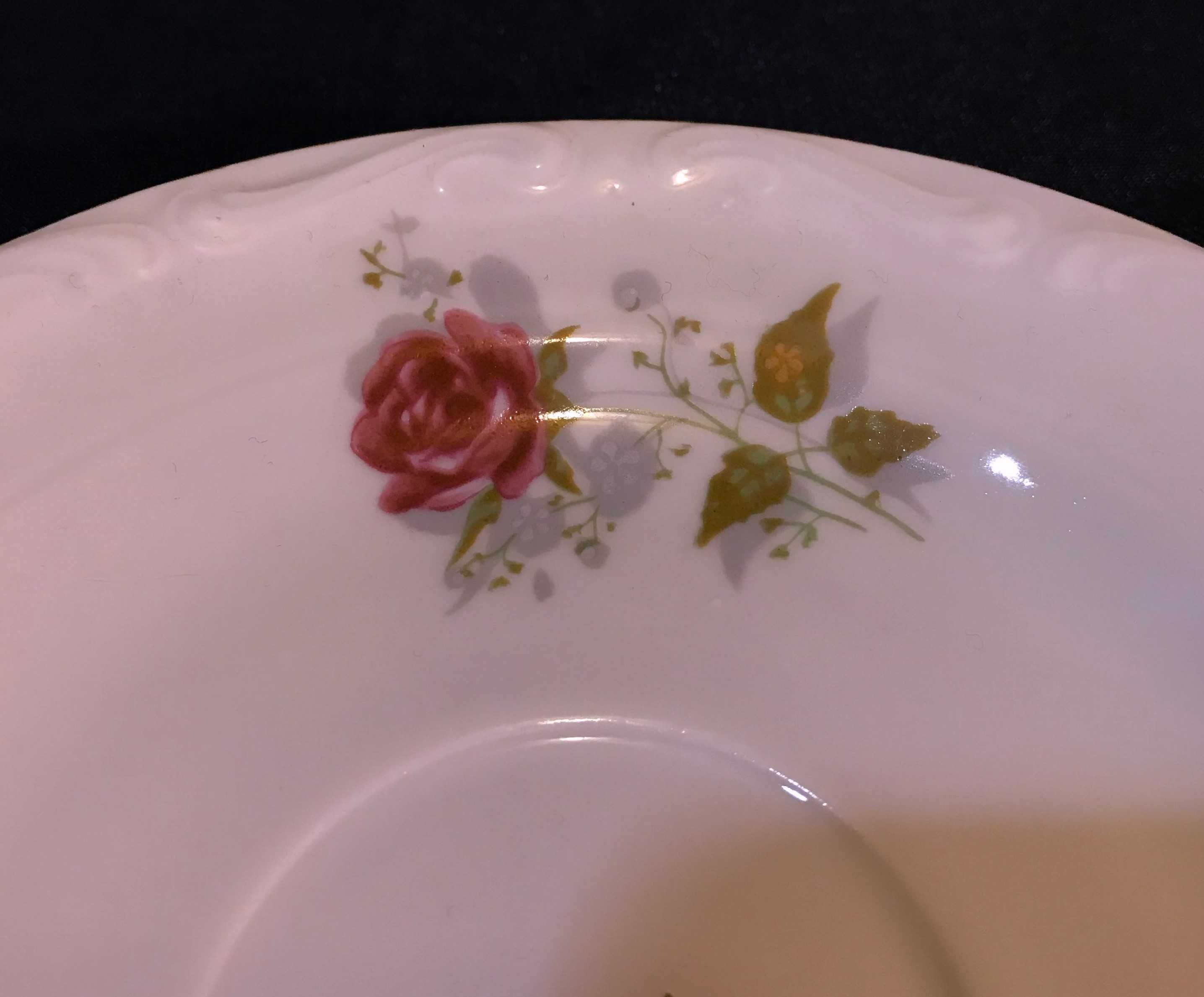 talerzyki bogucice porcelana prl białe róże komplet 5 szt. + gratis